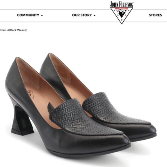 John Fluevog Shoes - FLUEVOG BIG PRESENCE DAVIS TEXTURED LEATHER LOAFER 3" HEEL Black Weave US 7.5